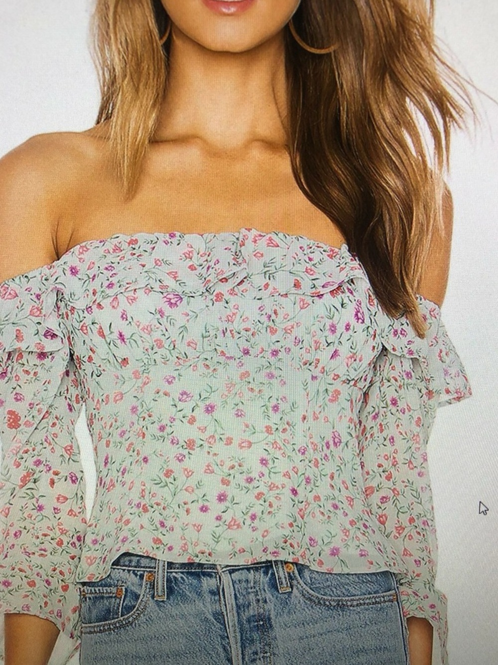 Lovers + Friends REVOLVE FARREN BLOUSE SMALL Chateau Floral Sage EUC